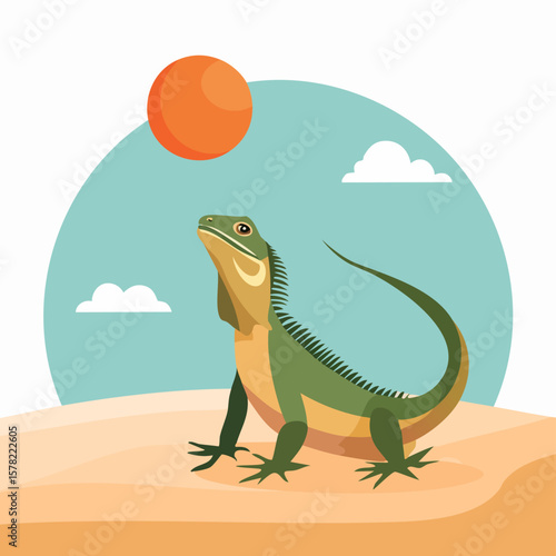Upward Gaze of a Green Lizard Under a Bright Sun