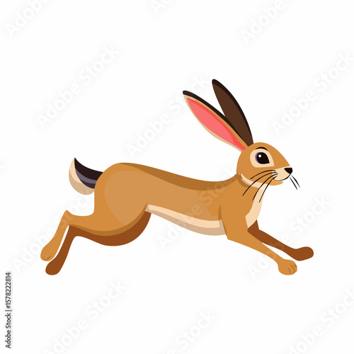 Animated Running Hare with Long Ears and Distinctive Brown Fur