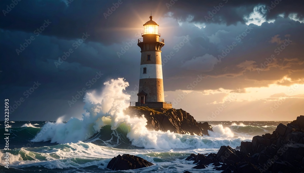 Obraz premium Lighthouse amidst stormy seas (2)