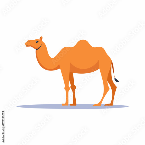 Stylized Camel Standing Proudly, Featuring Distinctive Orange Hues and Blue Details