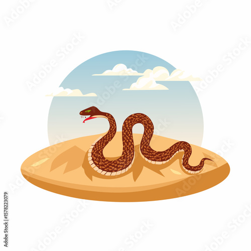Cartoon Desert Snake with Open Mouth and Detailed Pattern.