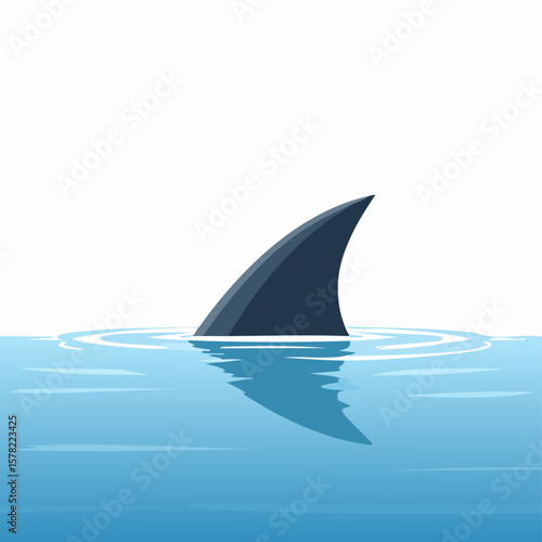 Shark Fin Emerging from Calm Waters with Reflections and Ripples