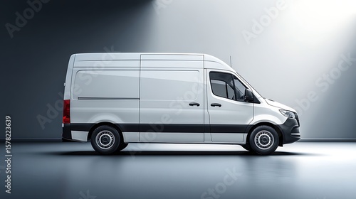 White Delivery Van on Gray Background