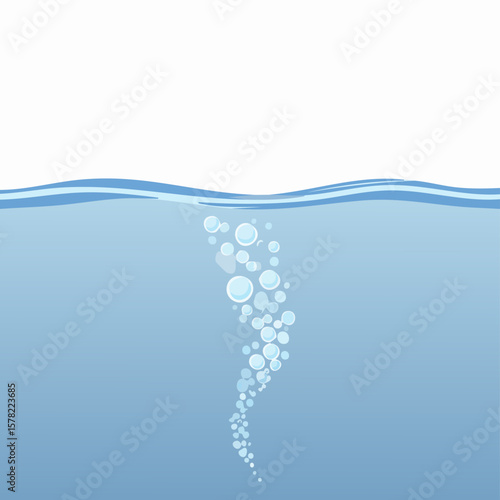 Animated Bubbles Rising Through Blue Water with Surface Wave