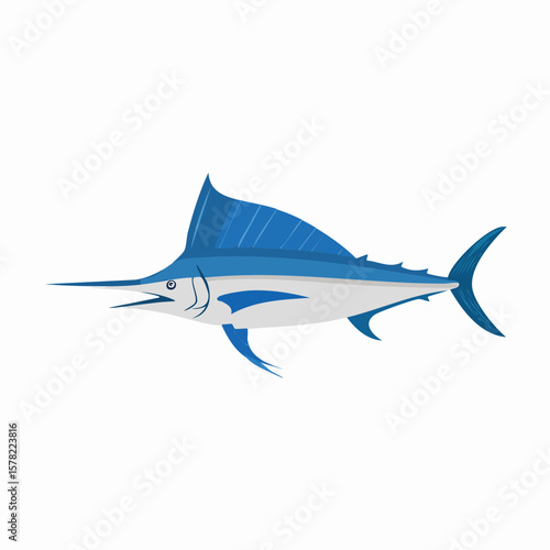 Striking Blue Marlin Illustration with Detailed Fins and Sword-like Bill