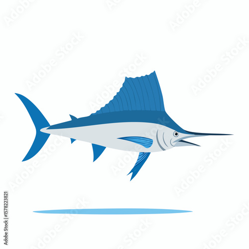 Detailed Illustration of a Majestic Sailfish with Blue Fin and Body