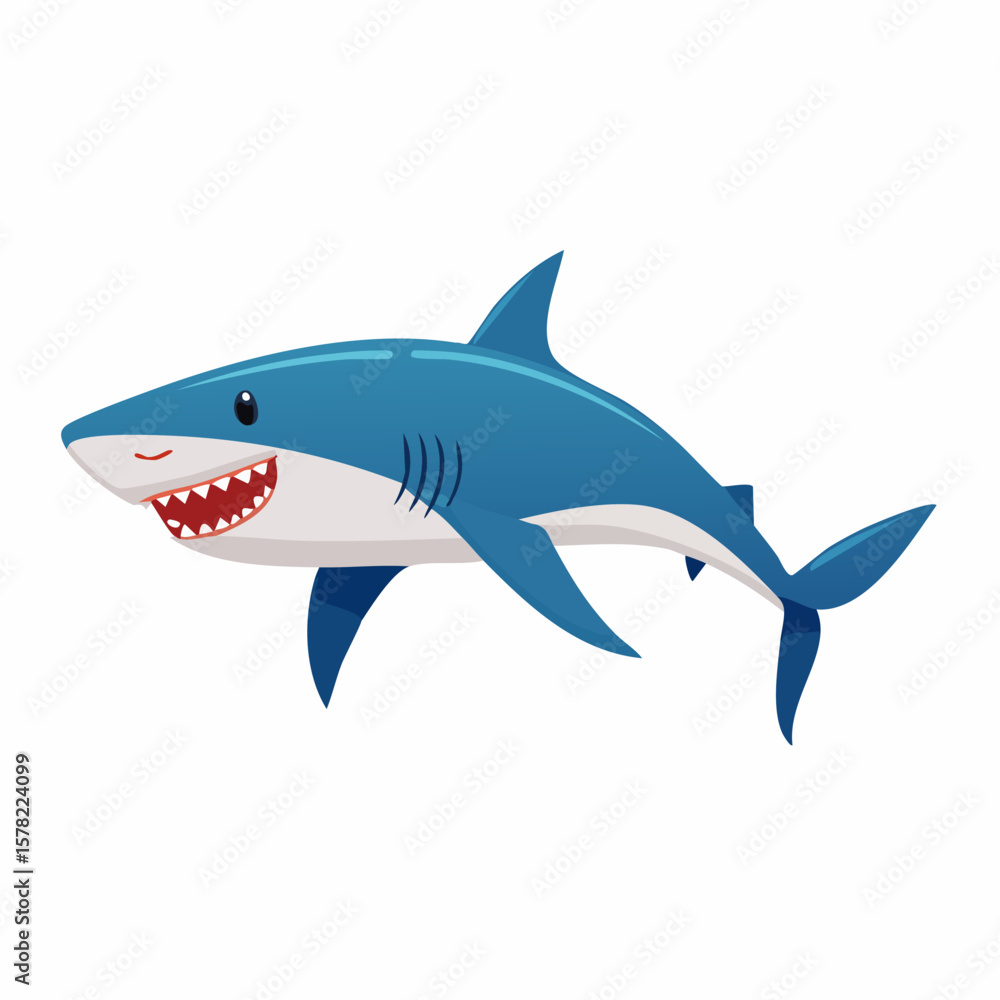 Obraz premium Smiling Cartoon Shark with Blue Body and Sharp Teeth.
