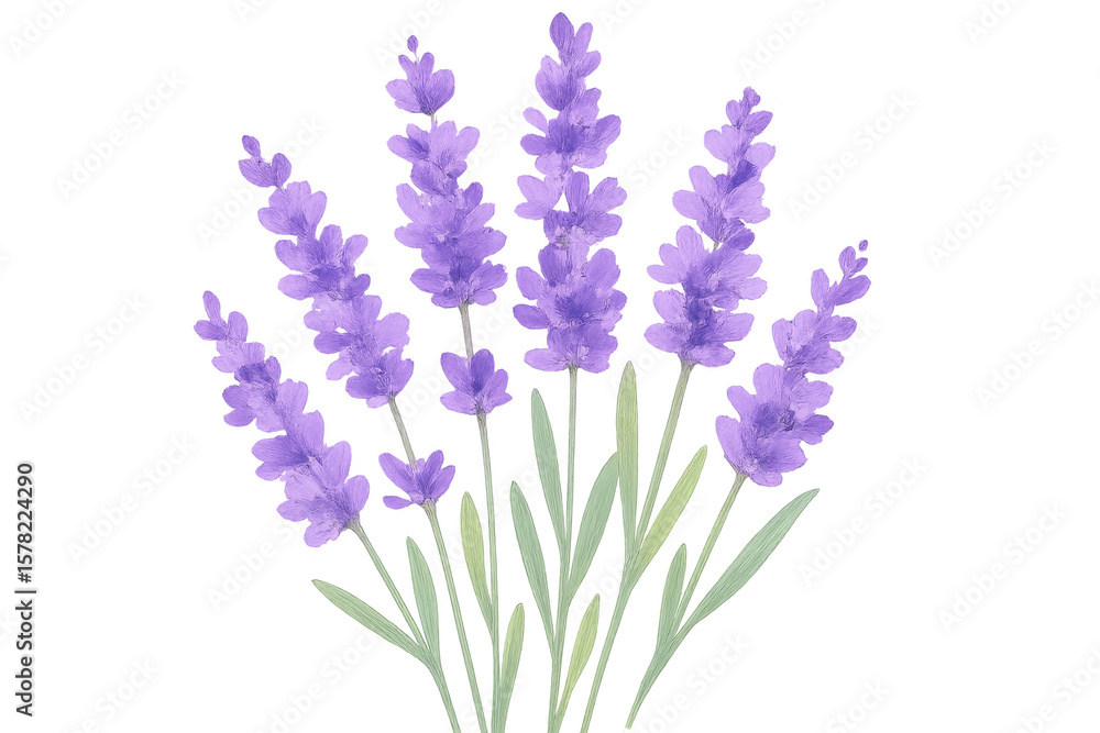 Obraz premium Watercolor painting of lavender flowers on a transparent background, perfect for adding a touch of elegance to any design