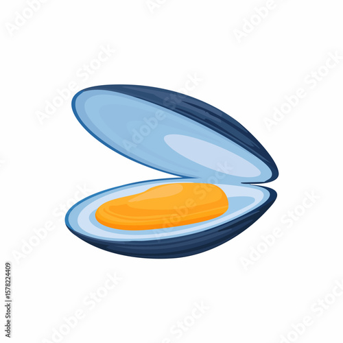 Vibrant Illustration of an Open Mussel with Orange Flesh and Blue Shell