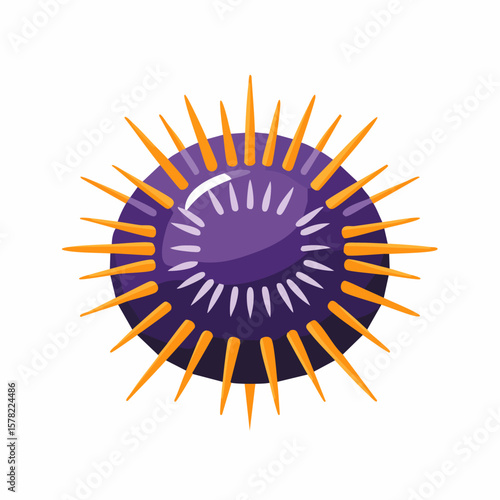 Detailed Illustration of a Purple and Orange Spiked Microorganism.