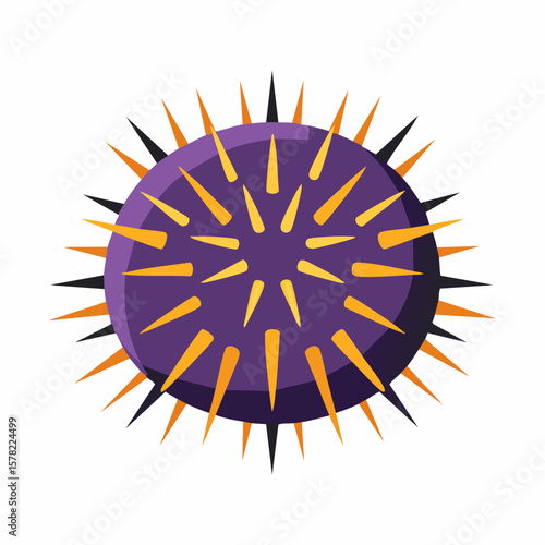 Detailed Illustration of a Purple and Orange Spiked Microorganism