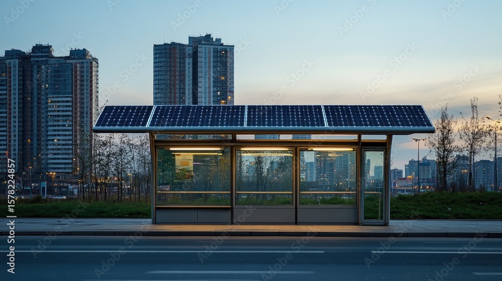 Obraz premium Eco-Friendly Bus Stop: Sustainable Urban Design in Modern Cityscape