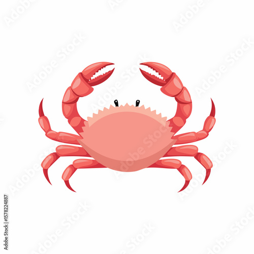 Cartoon Crab with Raised Claws and Detailed Pink Shell