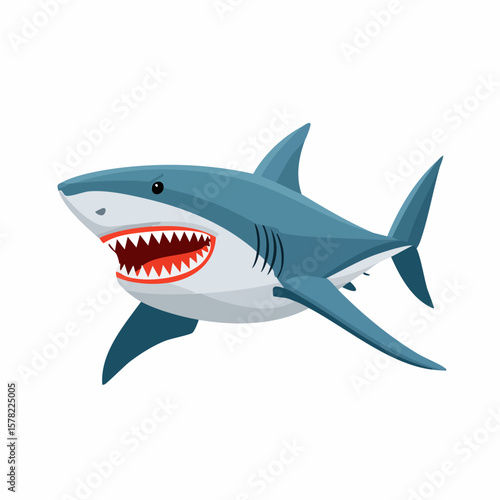 Cartoon Shark with Open Mouth Displaying Sharp Teeth and Fins