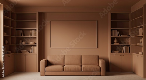 Color Drenched Minimalist Room with Tone-on-Tone Frame Mockup