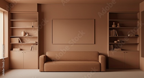 Color Drenched Minimalist Room with Tone-on-Tone Frame Mockup