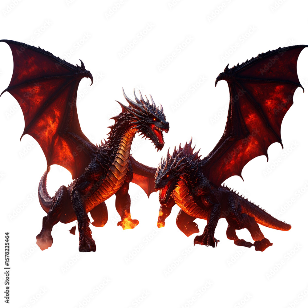 Huge fire dragon in fantasy battle Huge fire dragon in fantasy battle