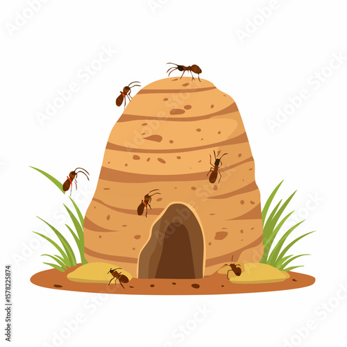 Animated Ant Colony with Detailed Anthill and Active Insects.