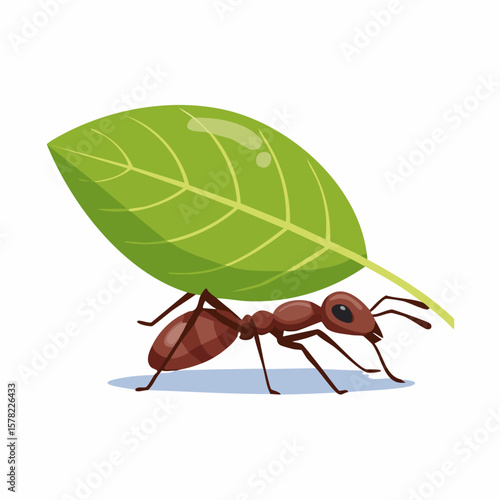 Determined Ant Carrying a Large Green Leaf, Illustrating Hard Work