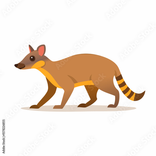 Cartoonish Cuscus Walking with Striped Tail and Yellow Accents