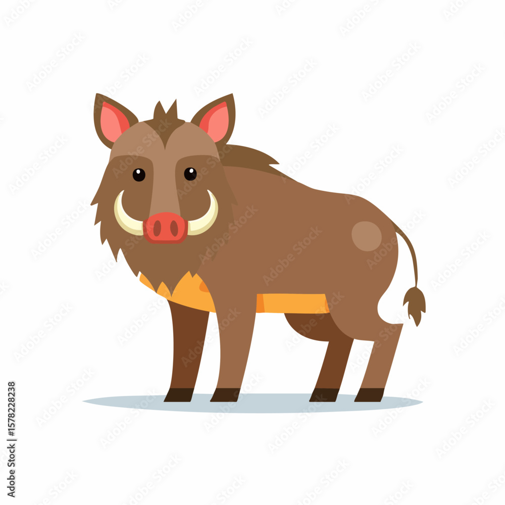 Fototapeta premium Cartoonish Wild Boar with Distinctive Tusks and Brown Fur