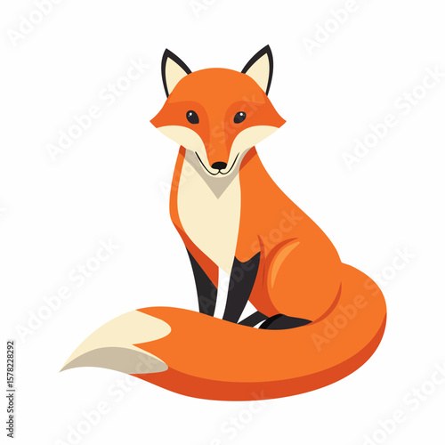 Cartoon Fox with Orange Fur, Sitting and Smiling, Vector Illustration