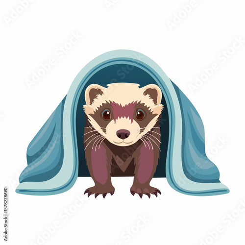 Playful Ferret Peeking Out From Under a Cozy Blue Blanket