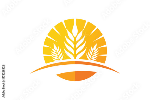 Illustration Art Of A Sunrise Wheat Logo With Isolated Background