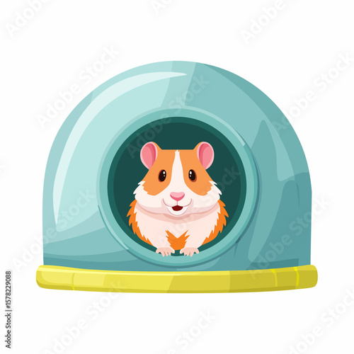 Cheerful Hamster Peeking Out of Its Cozy, Blue Pet House