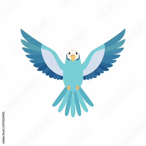 Cartoon-style Budgie in Flight with Outstretched Wings and Vibrant Colors