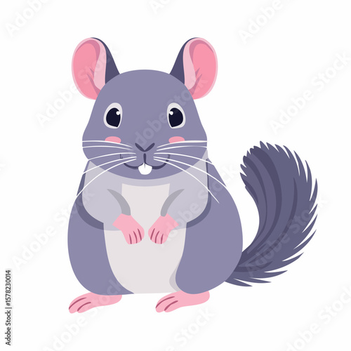 Adorable Cartoon Chinchilla with Pink Ears and a Fluffy Tail, Smiling.