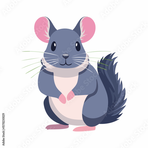 Adorable Chinchilla with Pink Ears and Whiskers, Smiling and Content.
