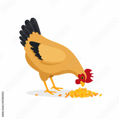 A Detailed Illustration of a Hen Eating Grain with Vibrant Colors