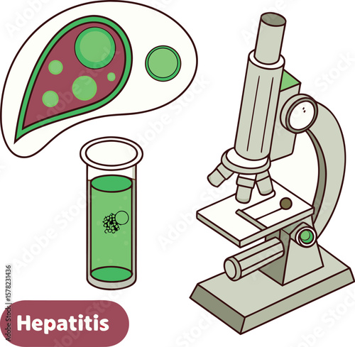 hepatitis liver cell research with lab tool graphic
