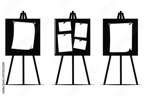 variety of blank board easels in black silhouette for creative and educational use