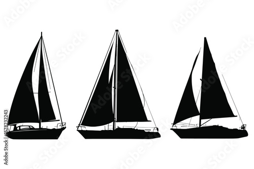 variety of sailboat silhouettes in black style, designed for maritime and nautical themes