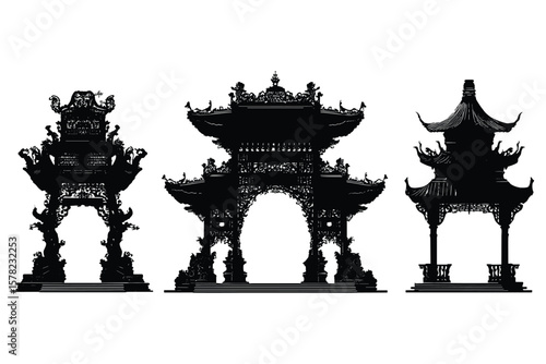 variety of chinese arch gate silhouettes, designed for cultural and heritage-themed visuals
