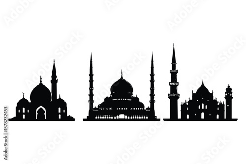 variety of mosque silhouettes in black style, designed for religion and Islamic architectural themes