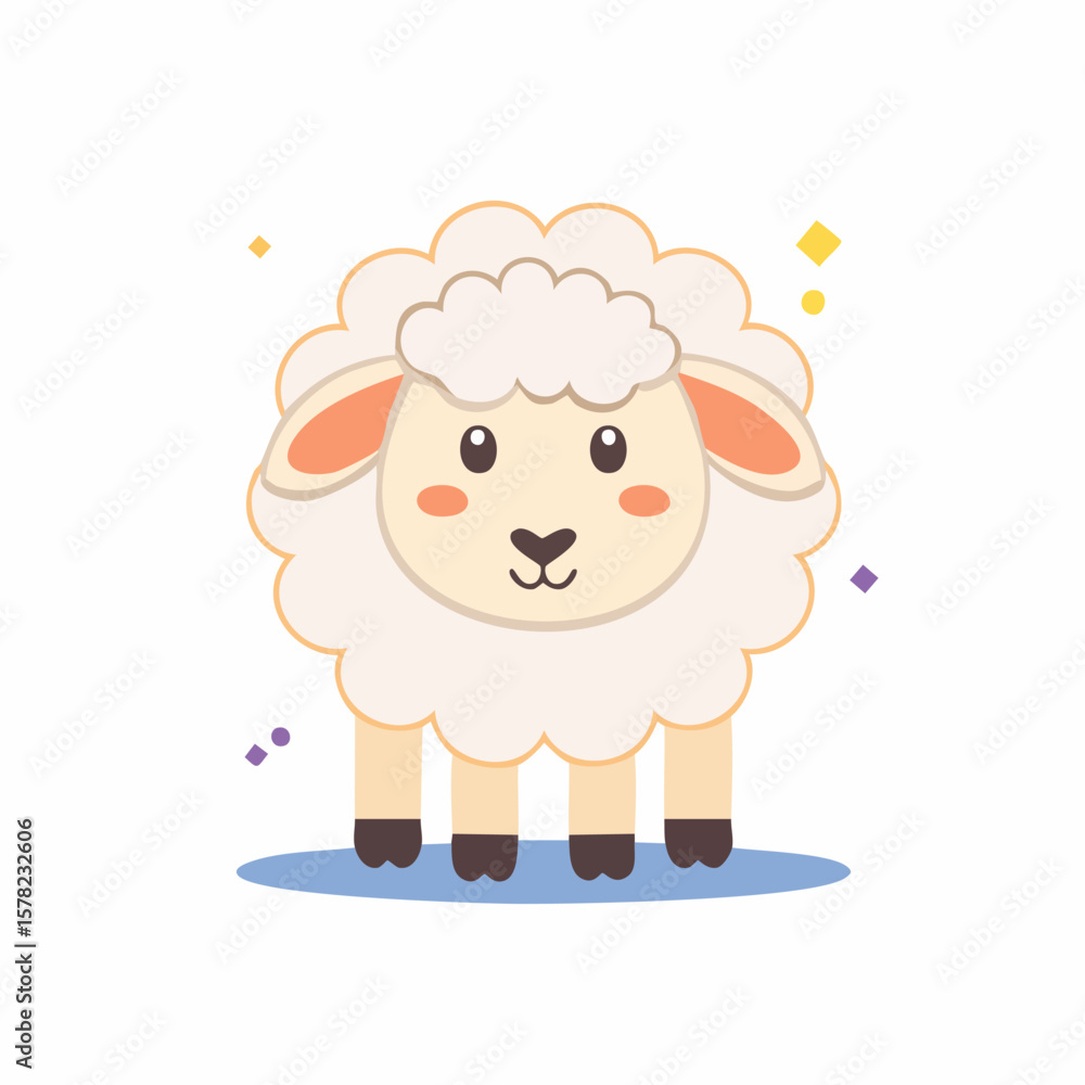 Adorable Cartoon Sheep with Fluffy Wool and Cheerful Expression Adorable Cartoon Sheep with Fluffy Wool and Cheerful Expression