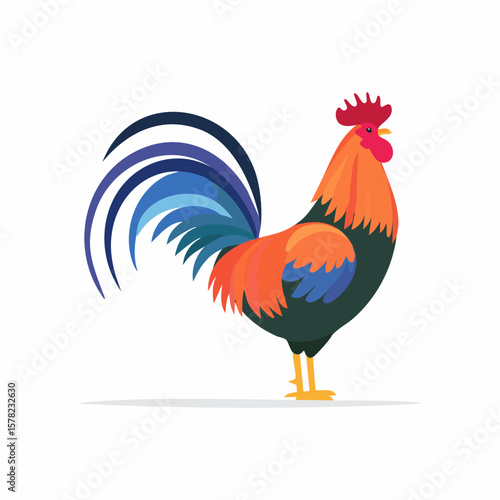 Vibrant Rooster Illustration with Detailed Feathers and Colorful Tail