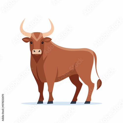 Majestic Brown Bull Standing Proudly with Curved Horns and Focused Gaze