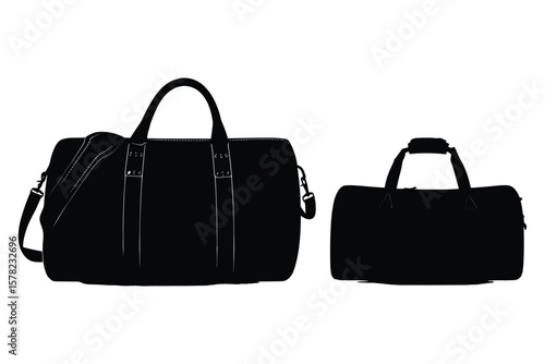 variety of duffel bag silhouettes in black style, designed for travel and personal use