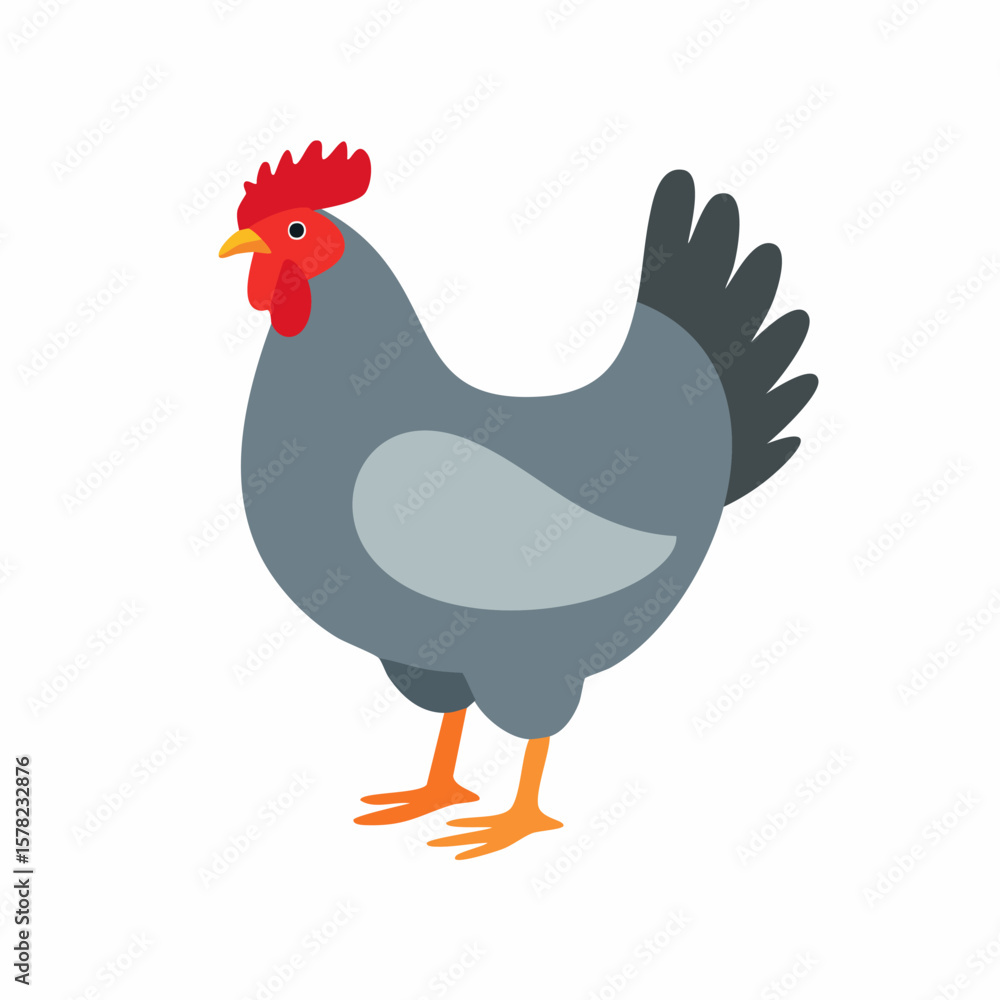 Fototapeta premium Stylized Rooster with Grey Feathers and Bright Orange Legs