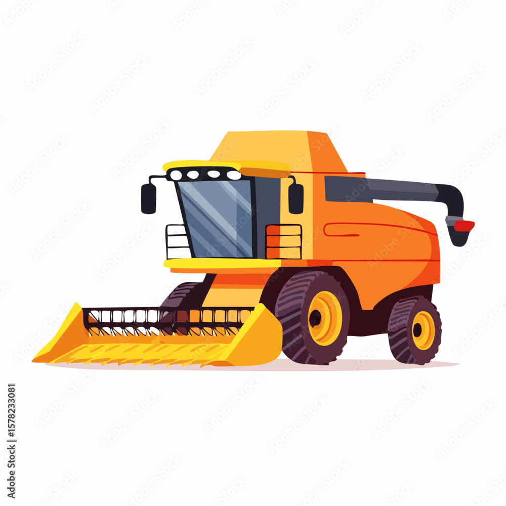Obraz premium Cartoonish Orange and Yellow Combine Harvester for Agricultural Harvesting