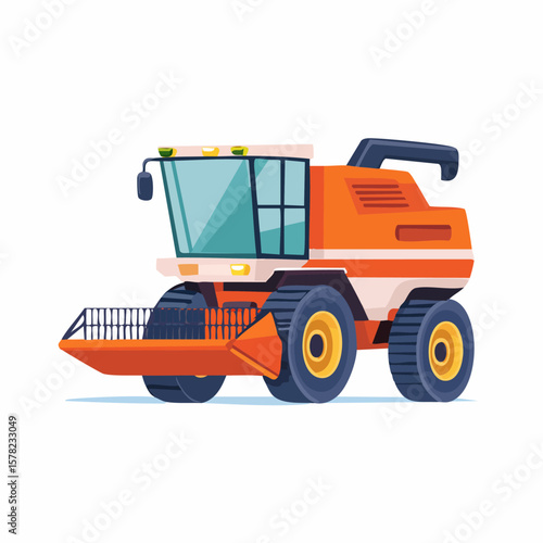 Vibrant Orange and White Combine Harvester Illustration on a Flat Surface