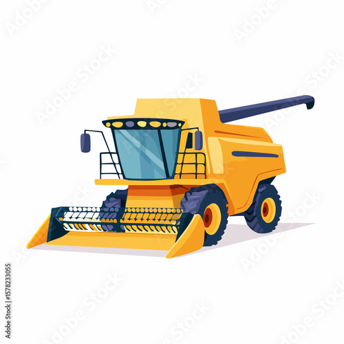Bright Yellow Combine Harvester with Detailed Design and Blue Accents.