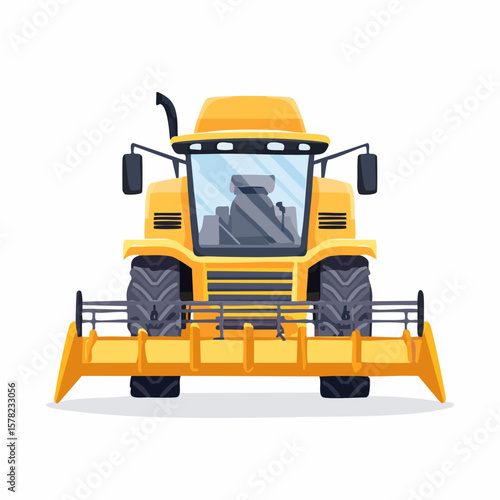 Frontal View of a Bright Yellow Agricultural Combine Harvester