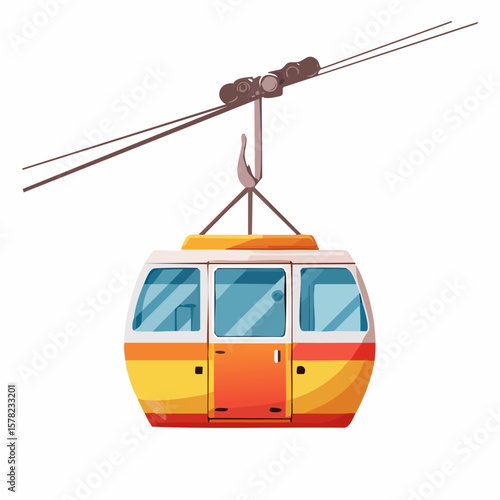 Colorful Gondola Car Suspended by Cables, Ready for Travel.