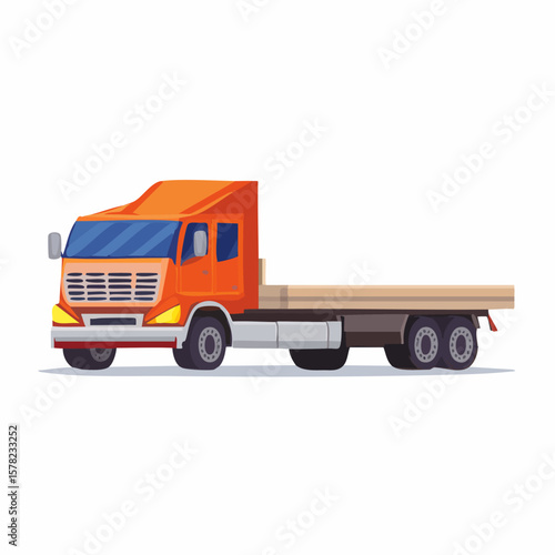 Orange Flatbed Truck Illustration with Detailed Design and Perspective
