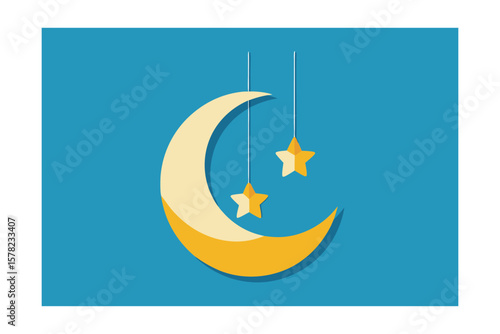 Moon And Stars Ornament In Paper Cut Style
